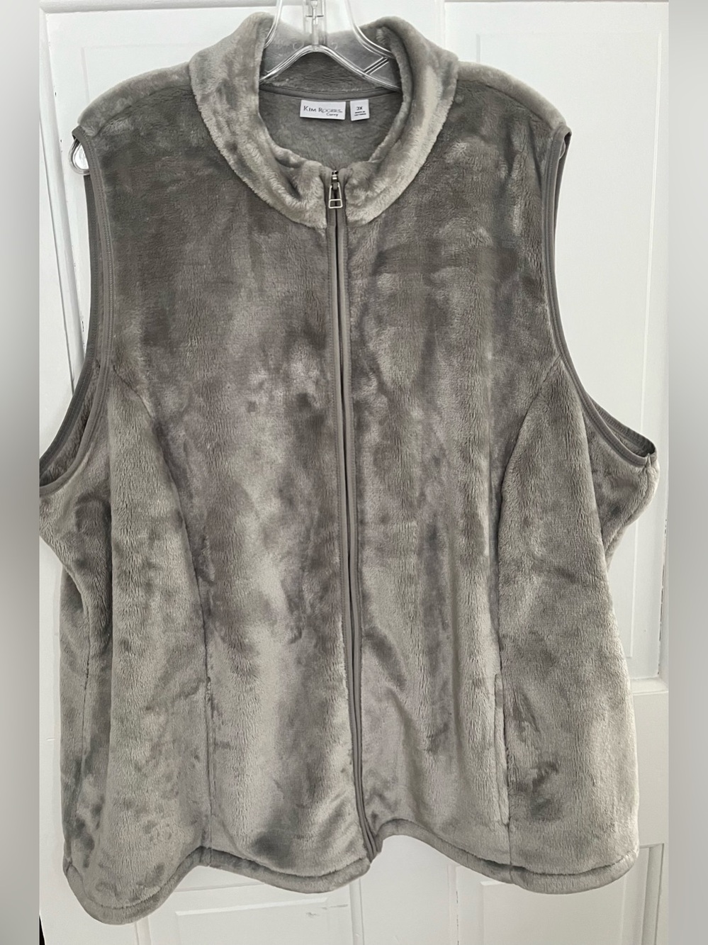 Kim Rogers Gray Plush fleece vest zip front  3X